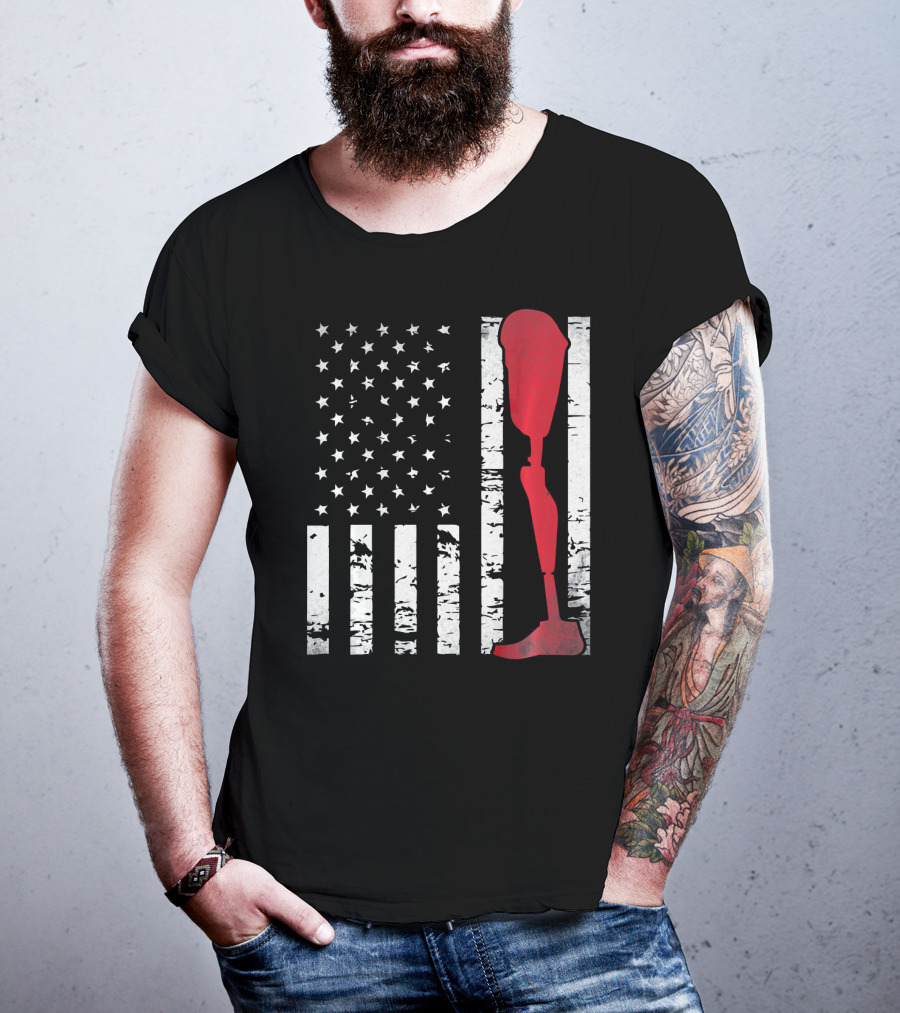 American Flag With Red Prosthetic Leg T-Shirt