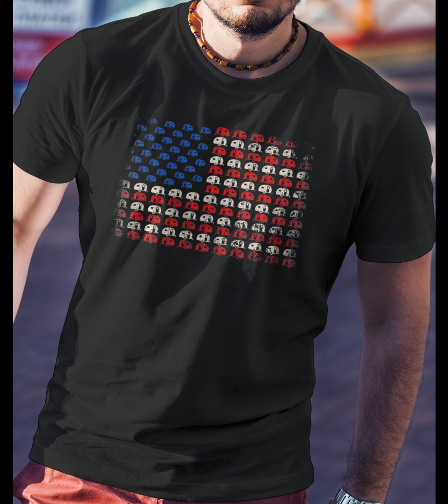 American Flag Camper Patriotic RV Camping T-Shirt