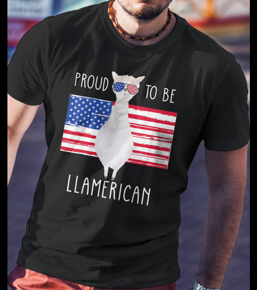 Proud To Be Llamerican Funny Llama With American Flag Sunglasses T-Shirt