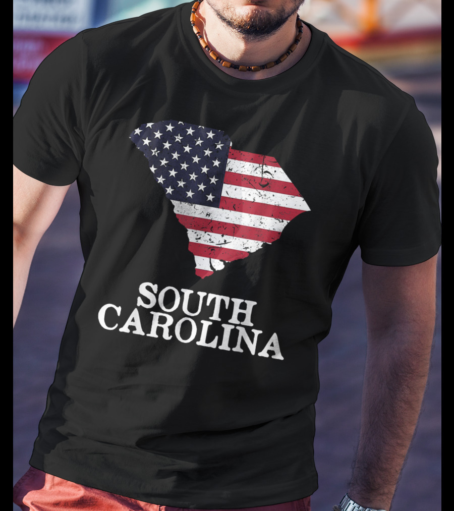 South Carolina Map With American Flag T-Shirt