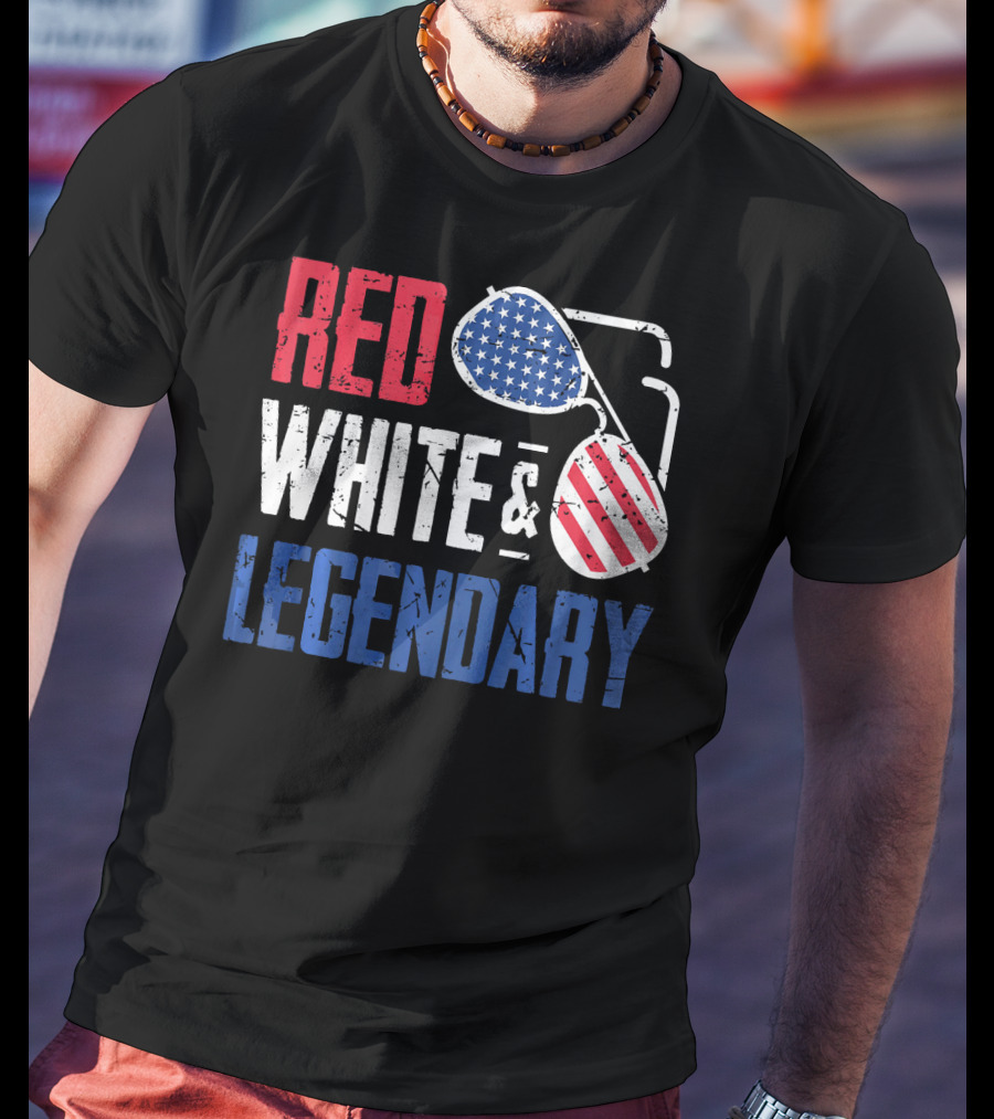 Red White And Legendary American Sunglasses USA Flag T-Shirt