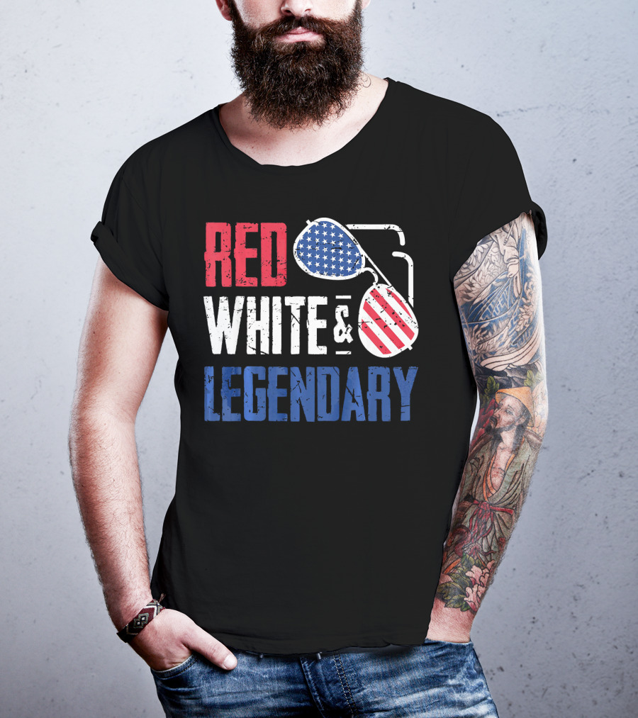 Red White And Legendary American Sunglasses USA Flag T-Shirt