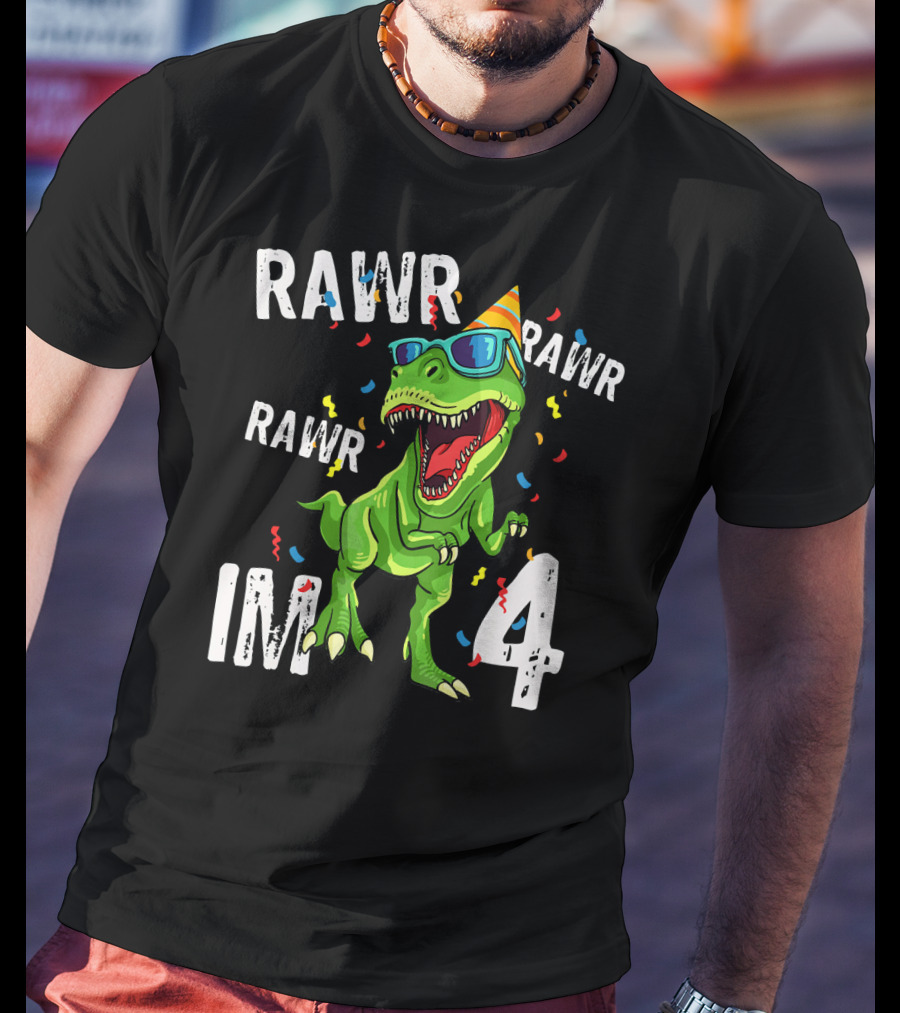 RAWR Im 4 Birthday Dinosaur Party Hat Sunglasses T-Shirt