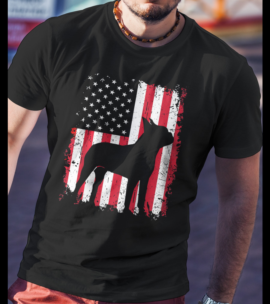 Boston Terrier American Flag Independence Day T-Shirt