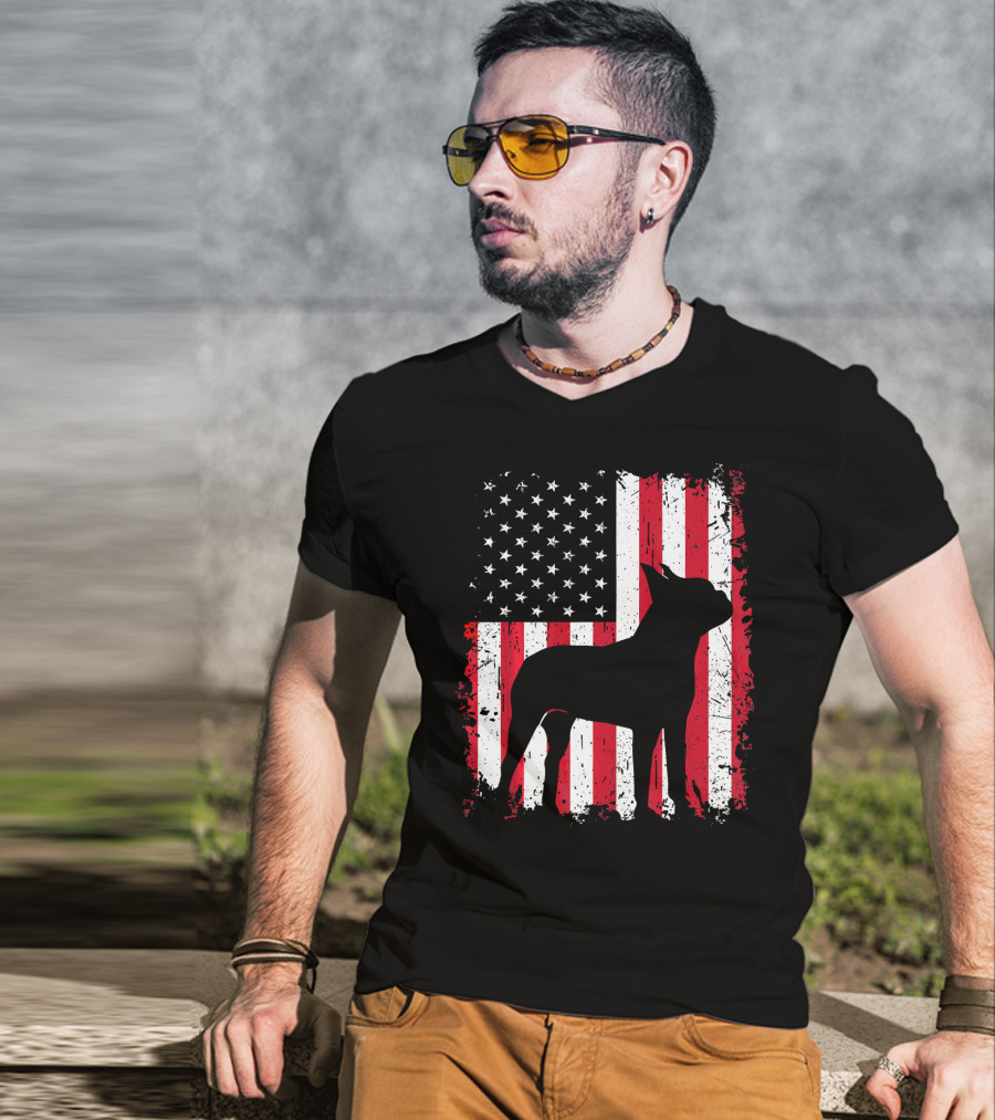 Boston Terrier American Flag Independence Day T-Shirt