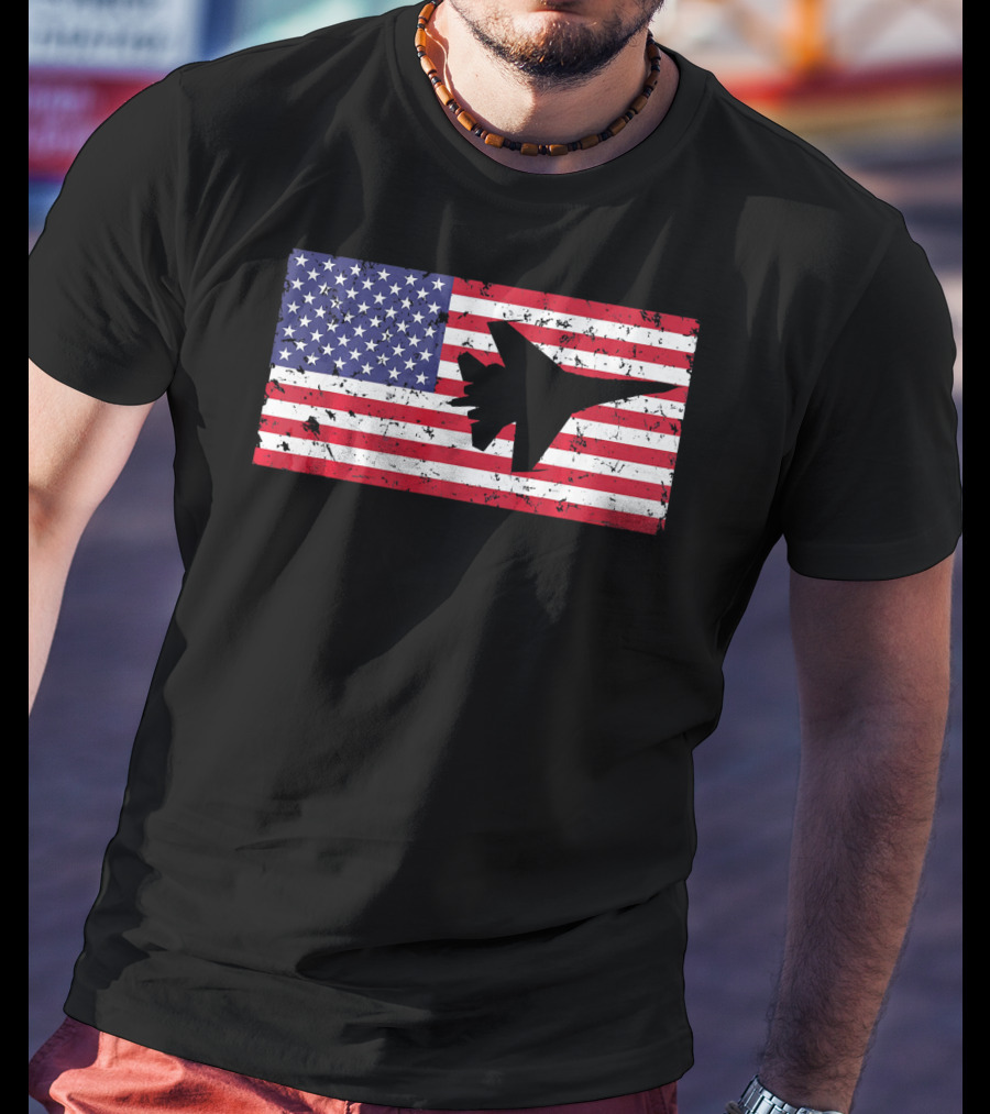 American Flag Jet Silhouette Patriotic Airplane T-Shirt