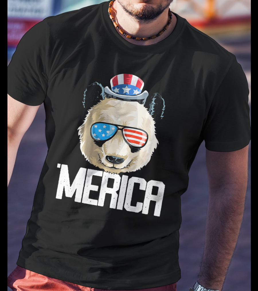 'Merica Panda With Patriotic Sunglasses And Uncle Sam Hat T-Shirt