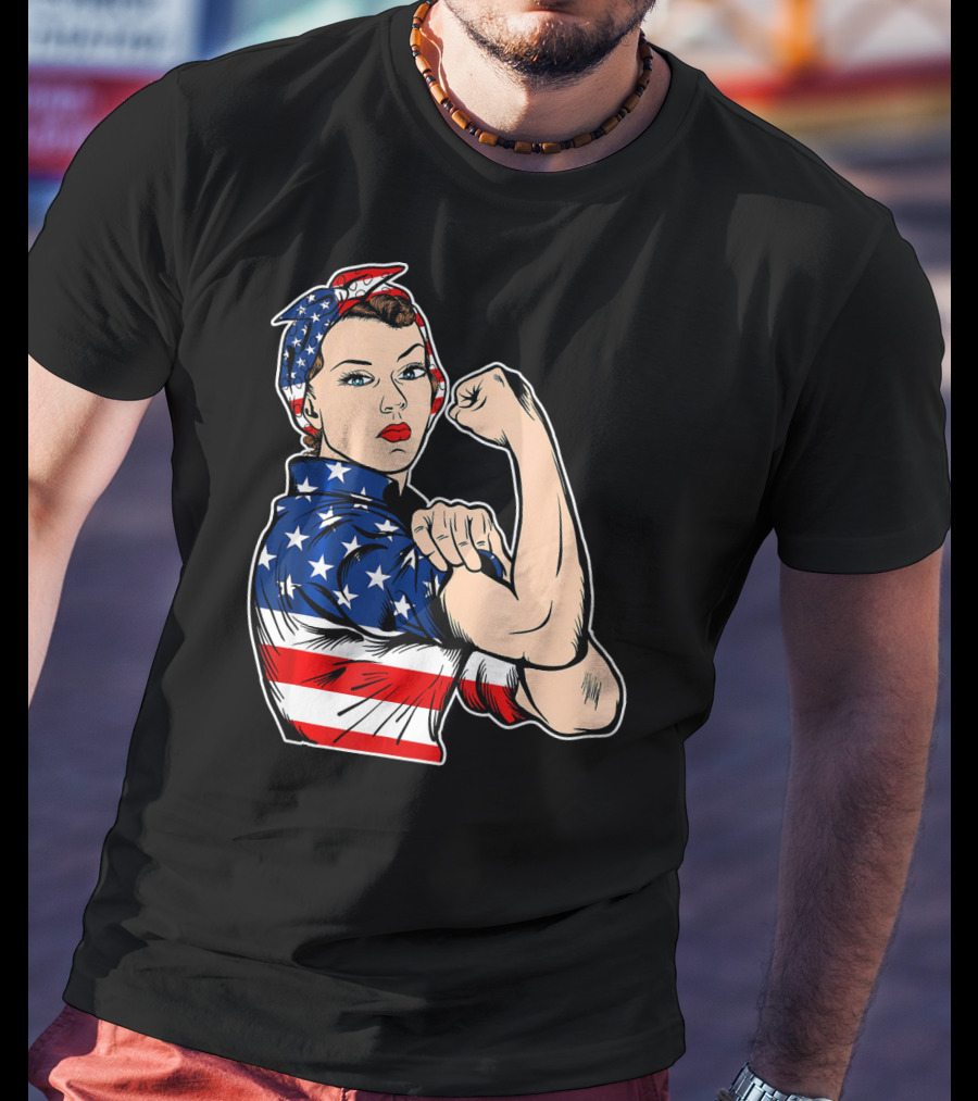USA Flag Rosie The Riveter Bandana Feminist T-Shirt