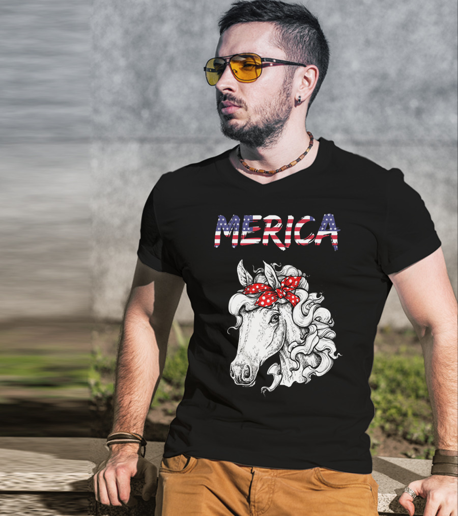 Merica Horse Bandana Independence Day T-Shirt