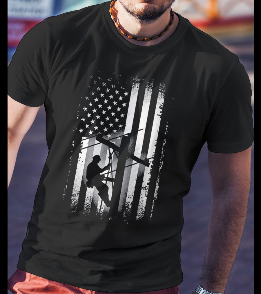 Lineman American Flag USA Patriot Power Worker T-Shirt