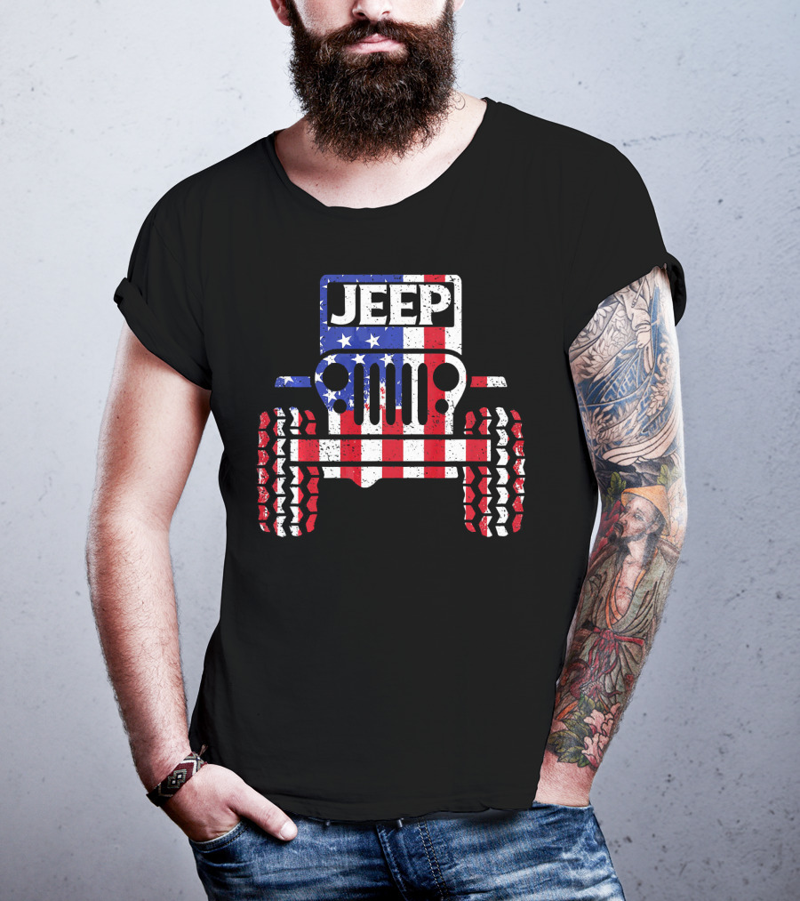 JEEPS American Flag Patriotic Retro Vintage Jeep USA T-Shirt