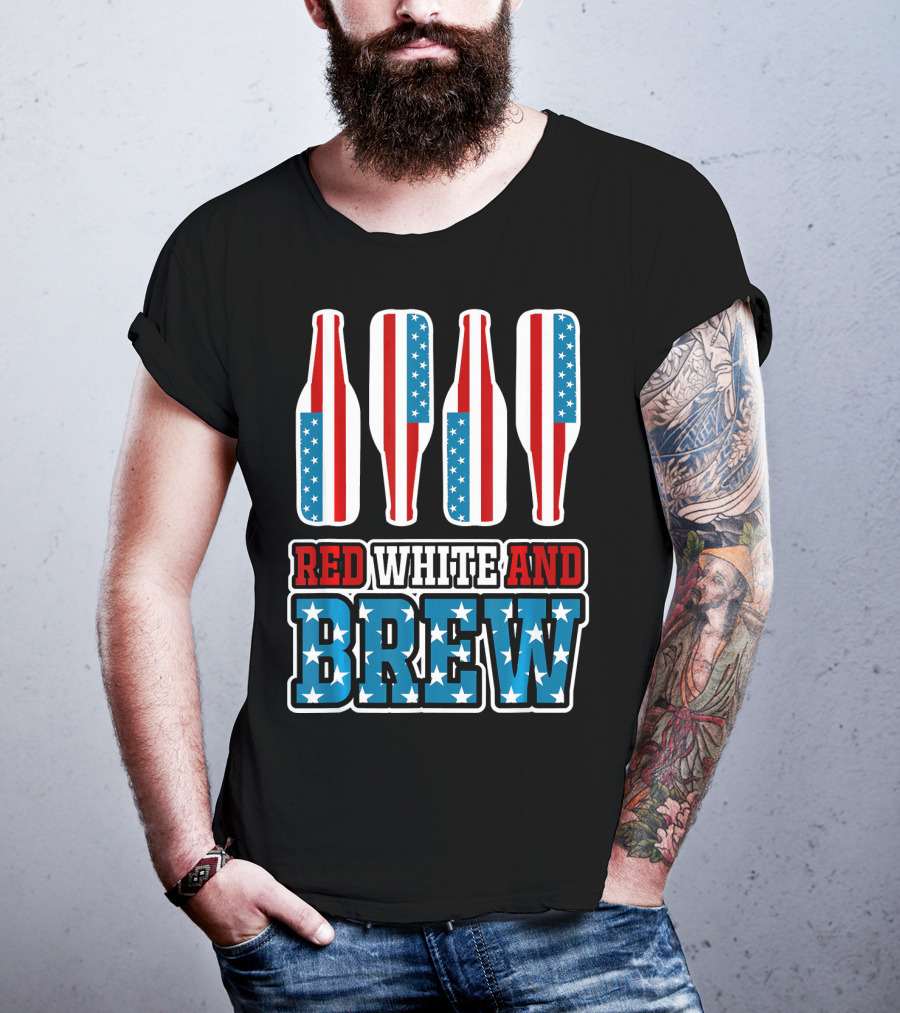 Red White And Brew American Flag Beer Bottles T-Shirt