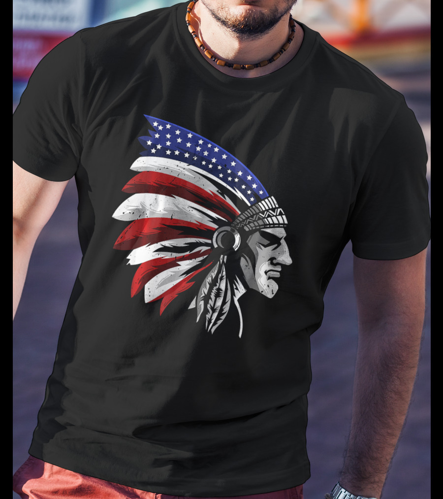 Native American Indian Chief Patriotic Headdress T-Shirt