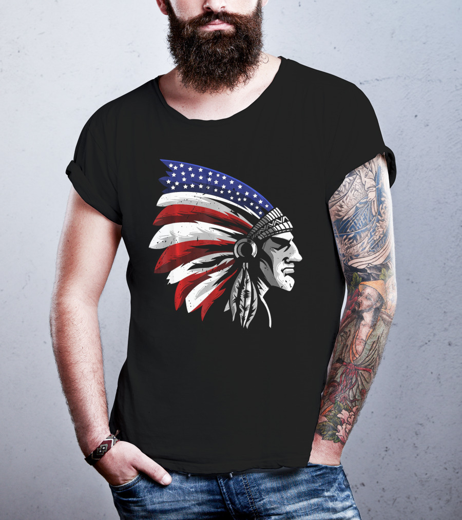 Native American Indian Chief Patriotic Headdress T-Shirt