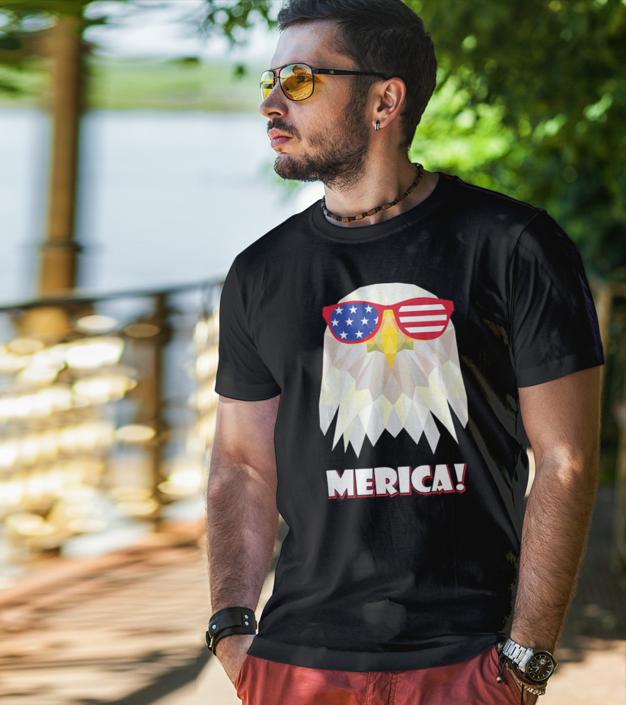 Merica Eagle With American Flag Sunglasses T-Shirt