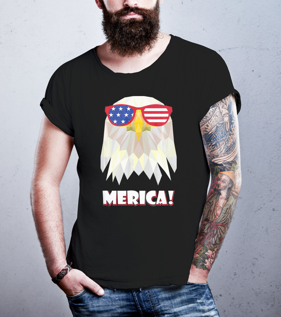 Merica Eagle With American Flag Sunglasses T-Shirt