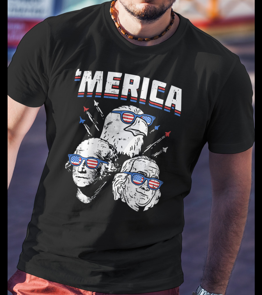 'Merica Washington Franklin Eagle Sunglasses USA T-Shirt