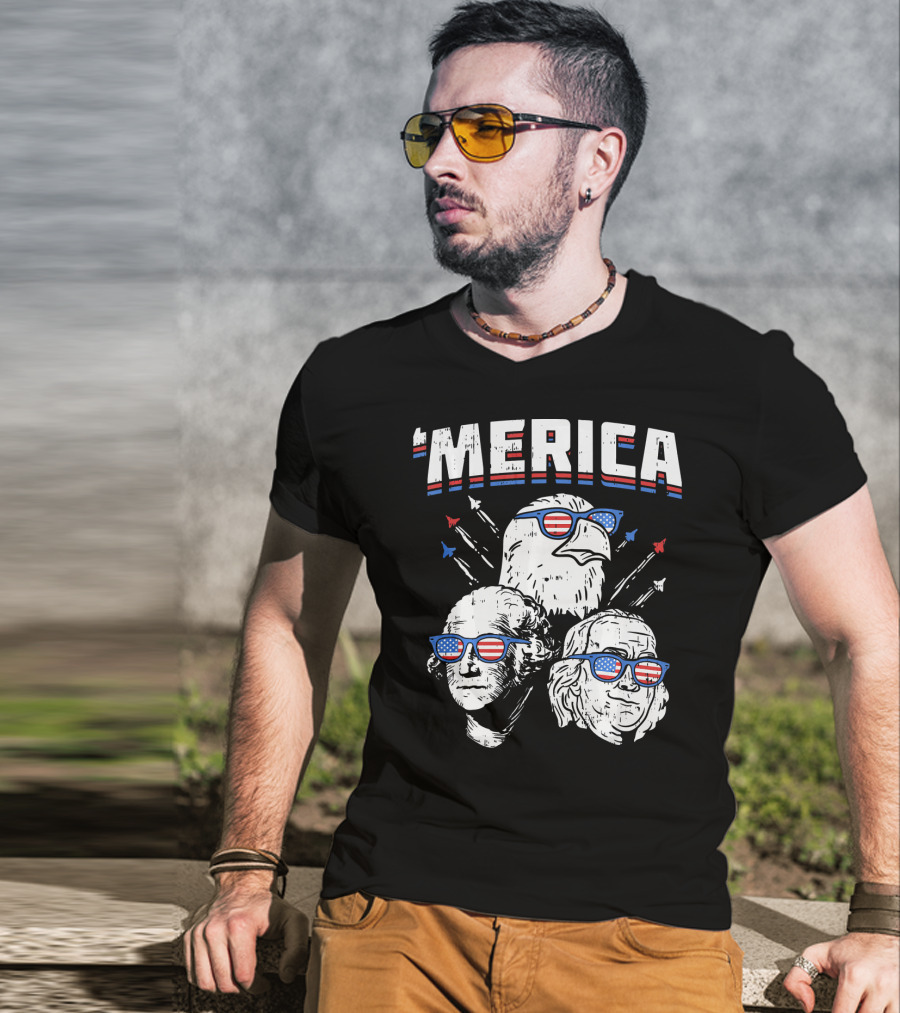 'Merica Washington Franklin Eagle Sunglasses USA T-Shirt