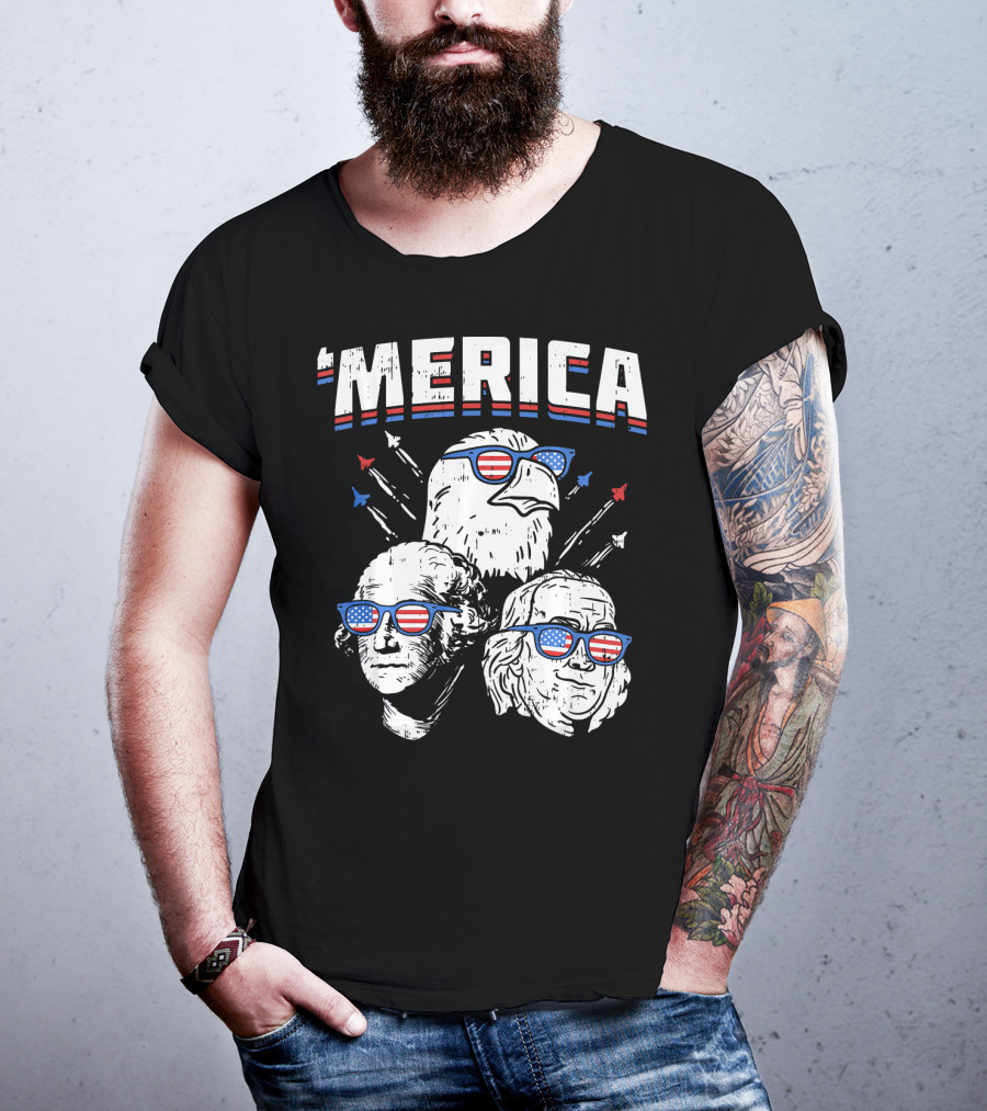 'Merica Washington Franklin Eagle Sunglasses USA T-Shirt