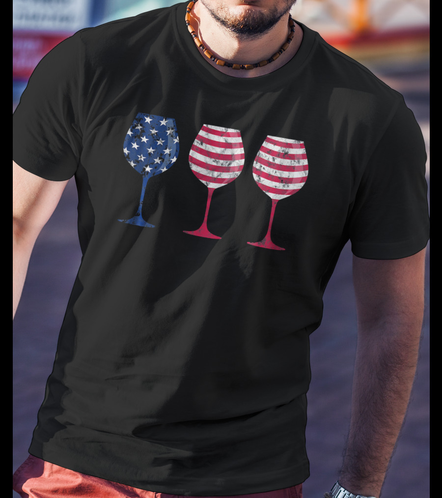 American Flag Wine Glass Trio T-Shirt