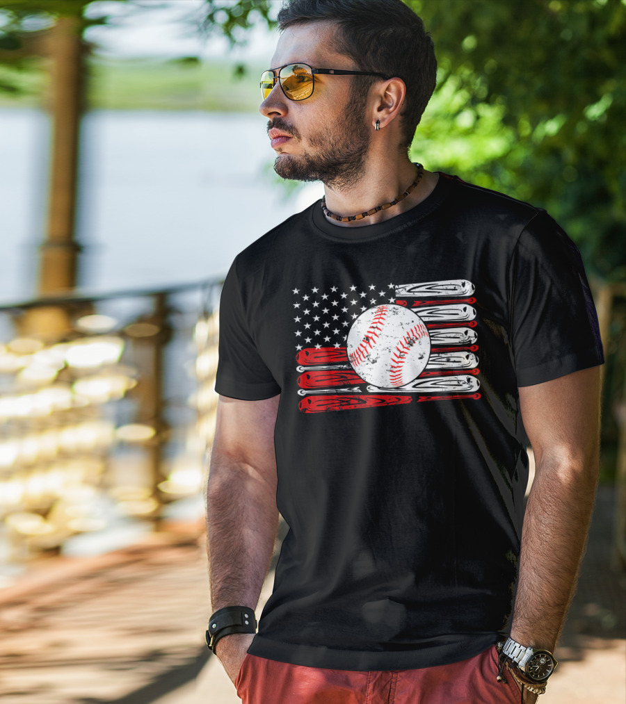 Vintage Baseball Stitch American Flag T-Shirt