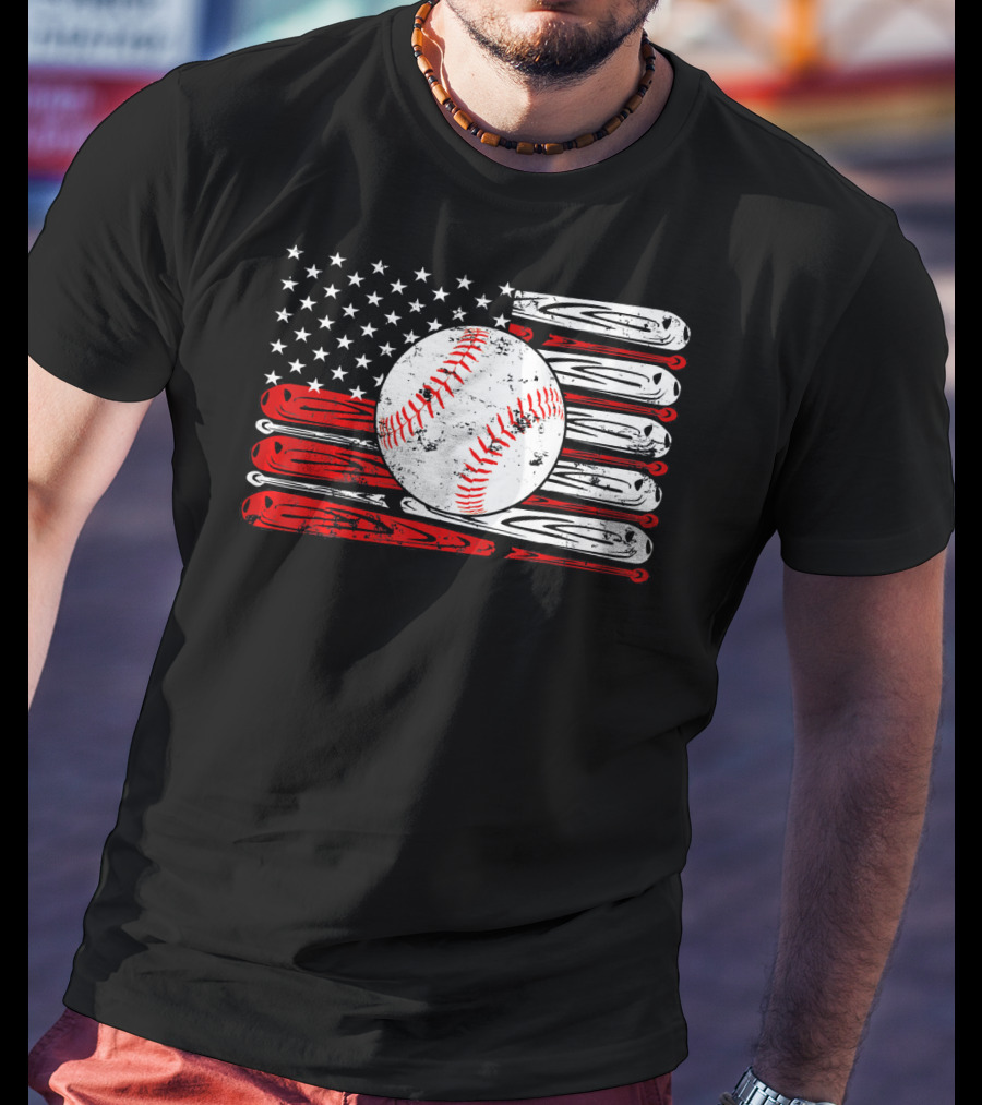 Vintage Baseball Stitch American Flag T-Shirt