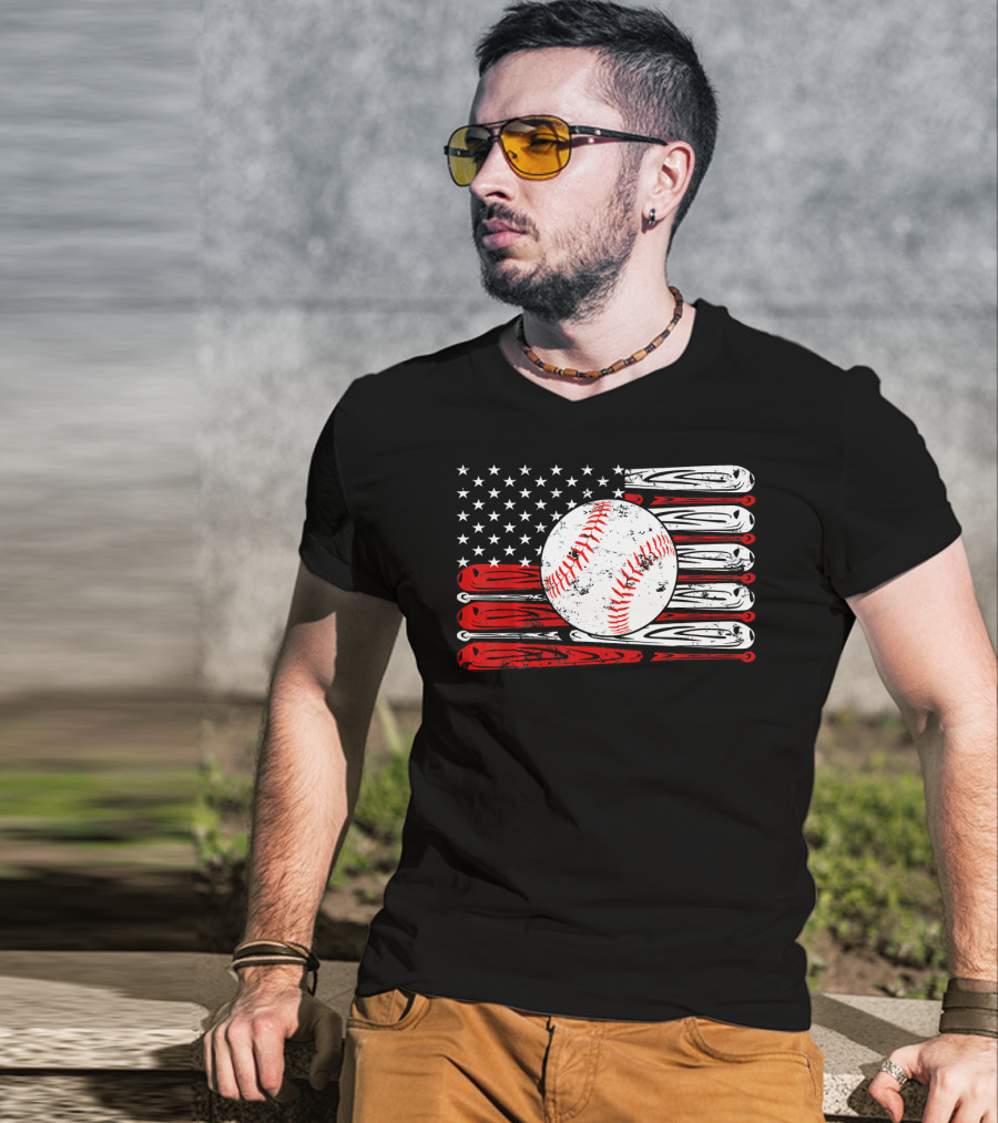 Vintage Baseball Stitch American Flag T-Shirt
