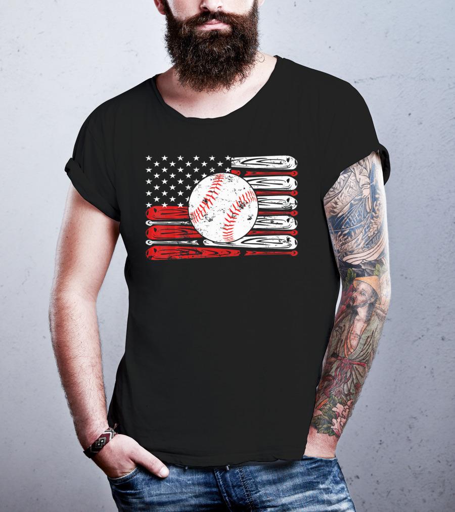 Vintage Baseball Stitch American Flag T-Shirt