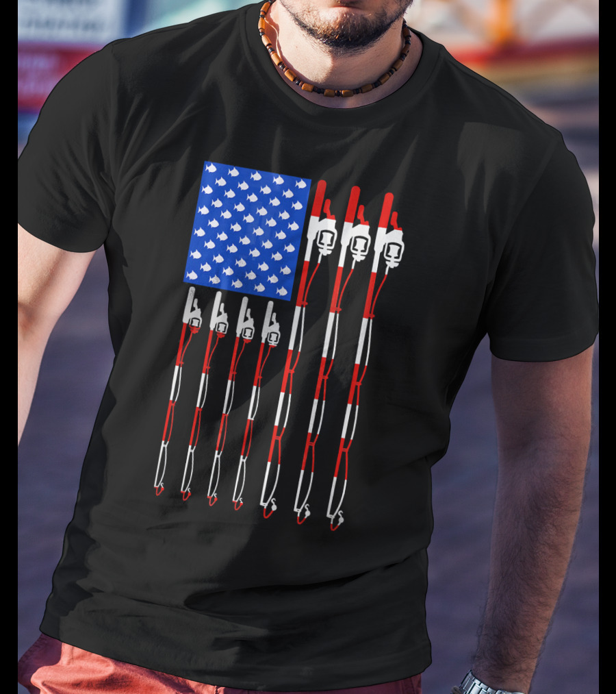 Patriotic Fishing Rod Flag Design American USA T-Shirt
