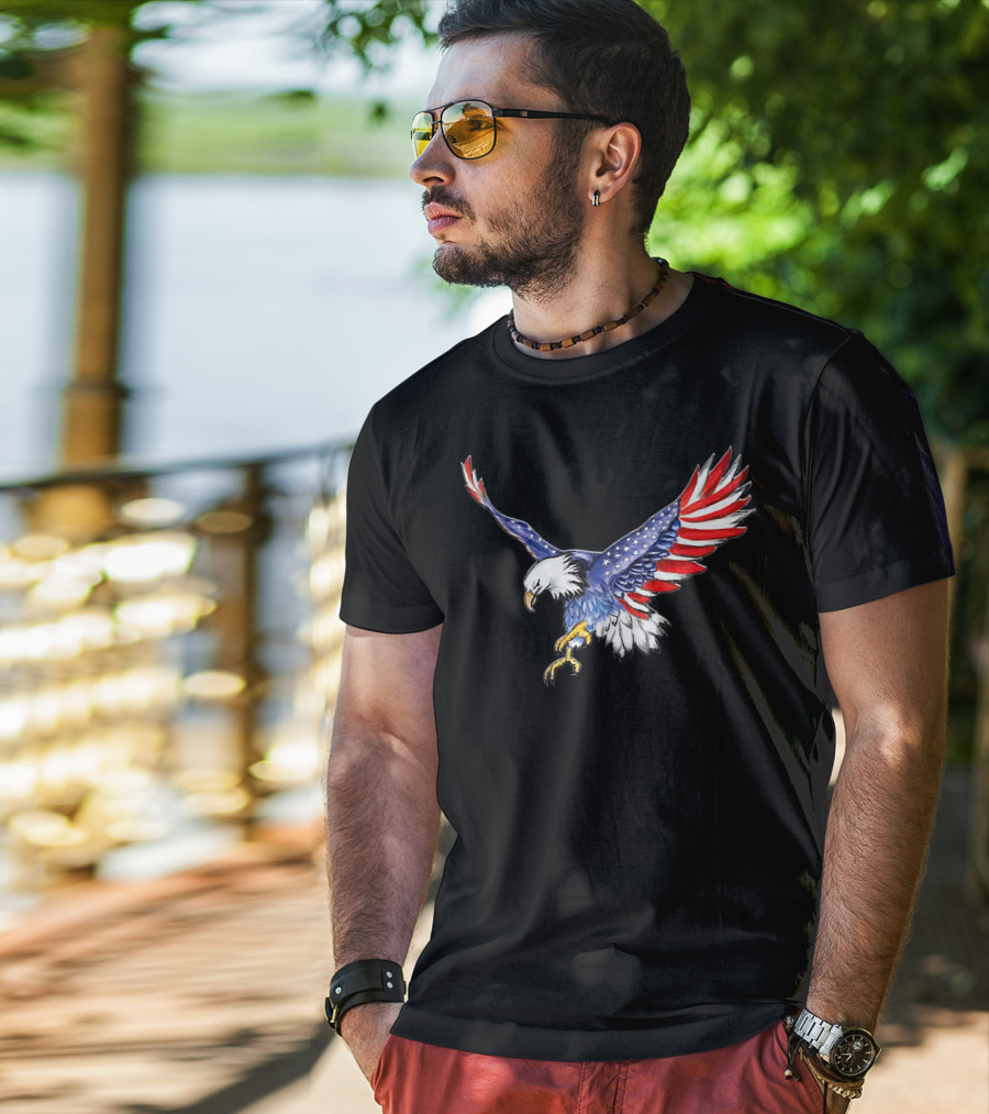 USA Flag Bald Eagle American Flag Wings T-Shirt