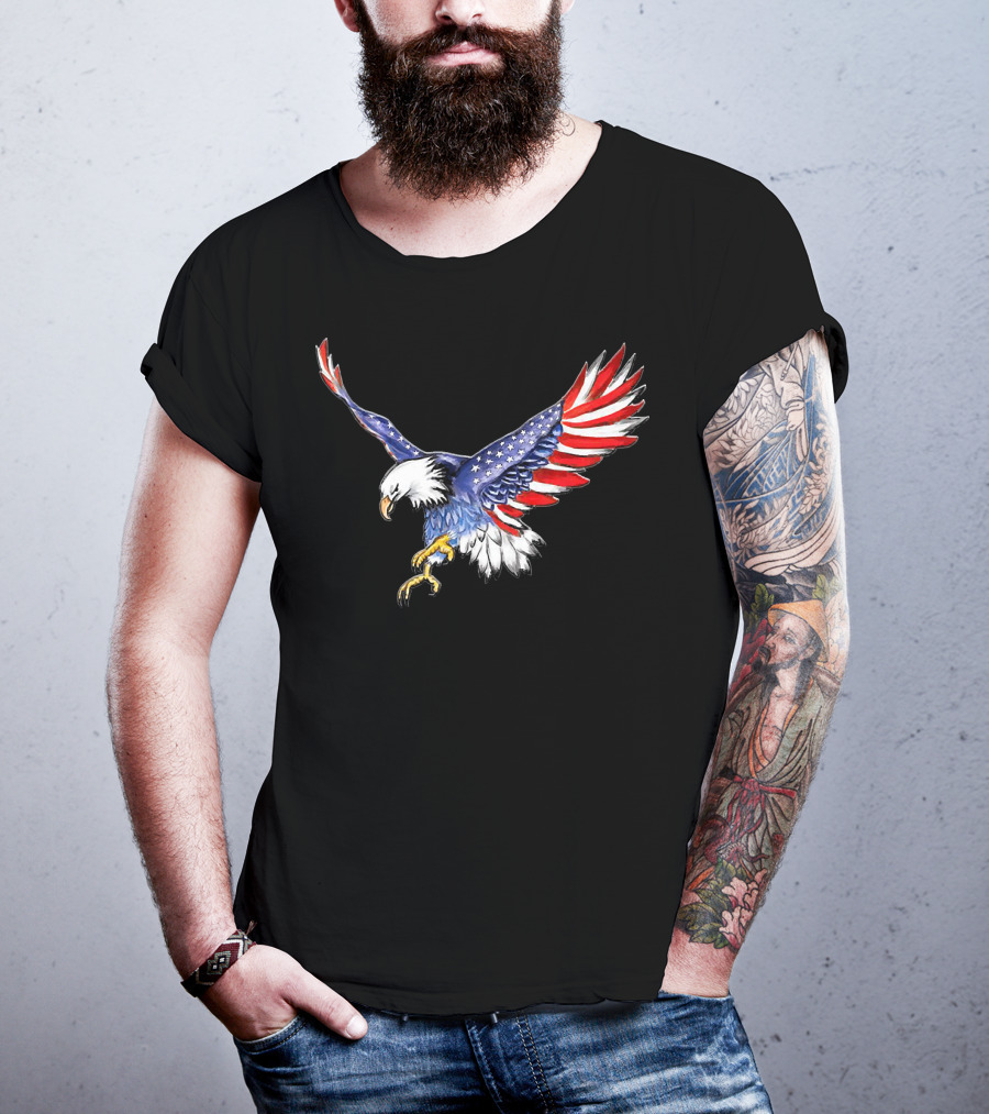 USA Flag Bald Eagle American Flag Wings T-Shirt
