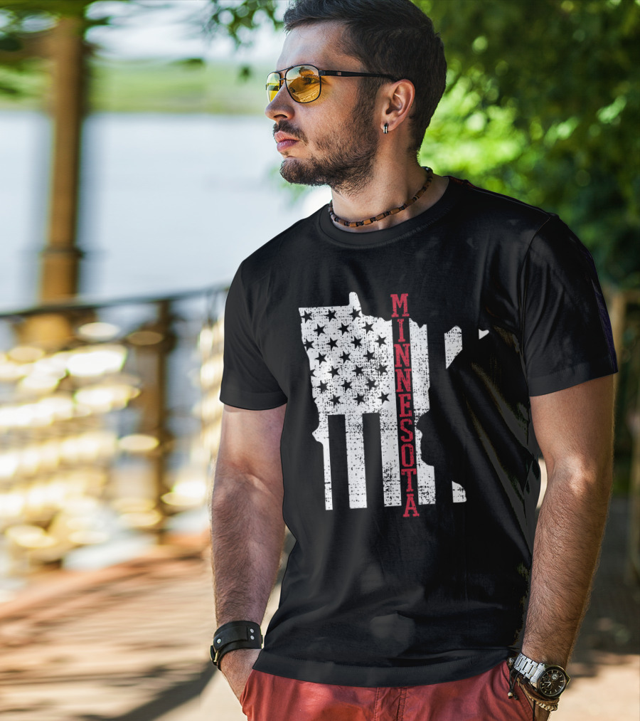 Minnesota USA Flag Vintage Retro America State Map T-Shirt