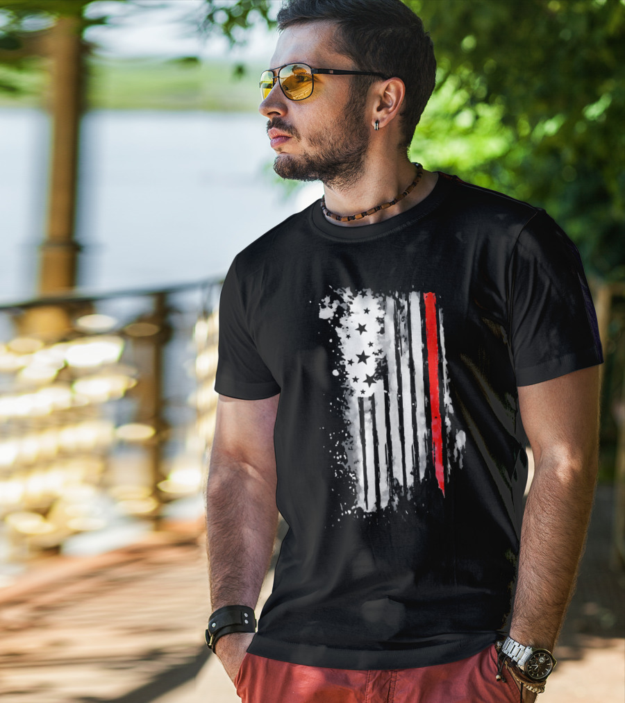 Thin Red Line American Flag Firefighter Fir USA T-Shirt