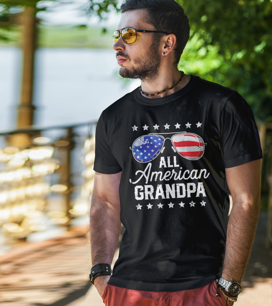 All American Grandpa Stars And Stripes Sunglasses Patriotic T-Shirt