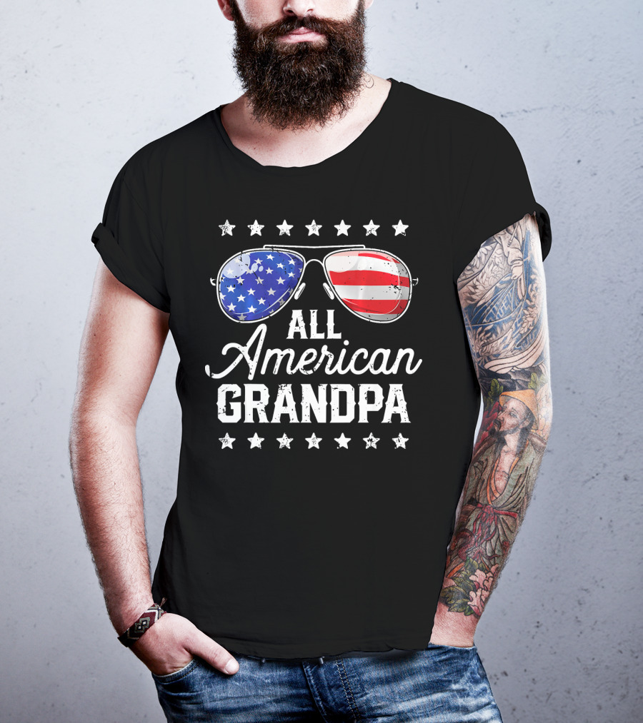 All American Grandpa Stars And Stripes Sunglasses Patriotic T-Shirt