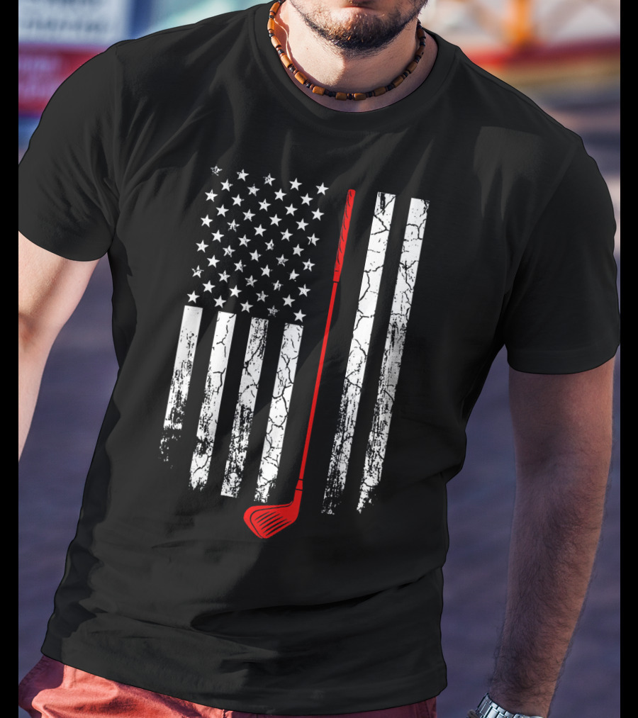 Vintage Retro Golf Club American Flag Patriot T-Shirt