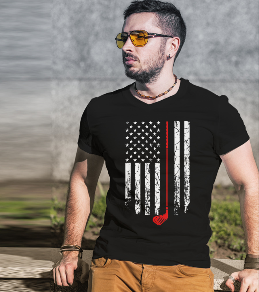 Vintage Retro Golf Club American Flag Patriot T-Shirt