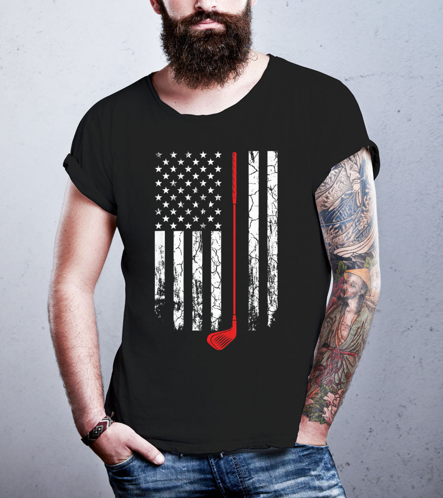 Vintage Retro Golf Club American Flag Patriot T-Shirt