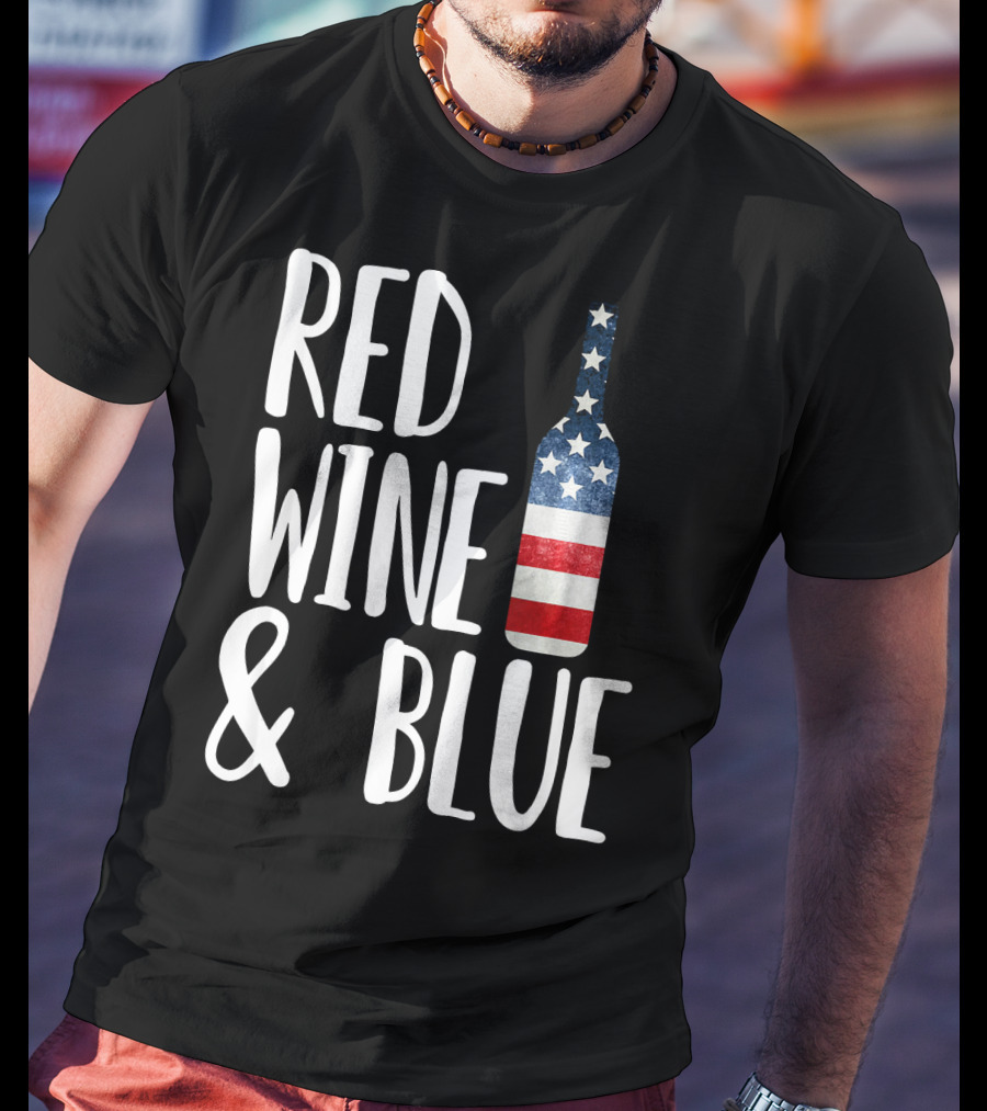 Red Wine And Blue Bottle USA Flag T-Shirt