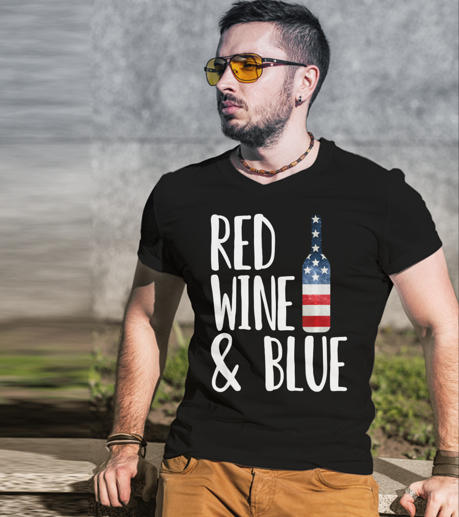 Red Wine And Blue Bottle USA Flag T-Shirt