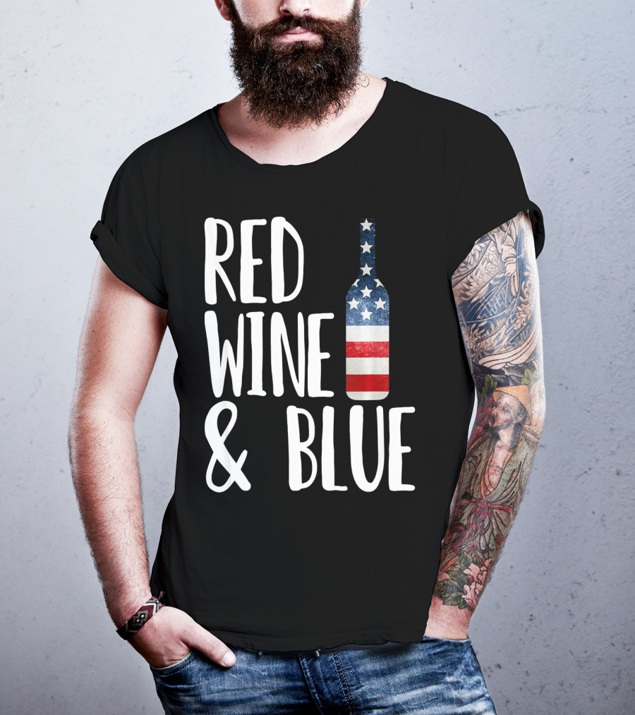 Red Wine And Blue Bottle USA Flag T-Shirt