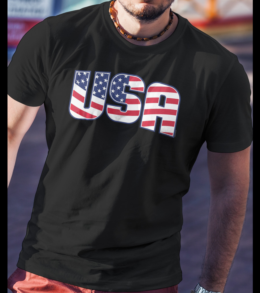 USA Flag Stars And Stripes Lettering T-Shirt