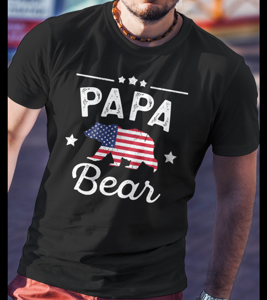 Papa Bear American Flag Stars T-Shirt