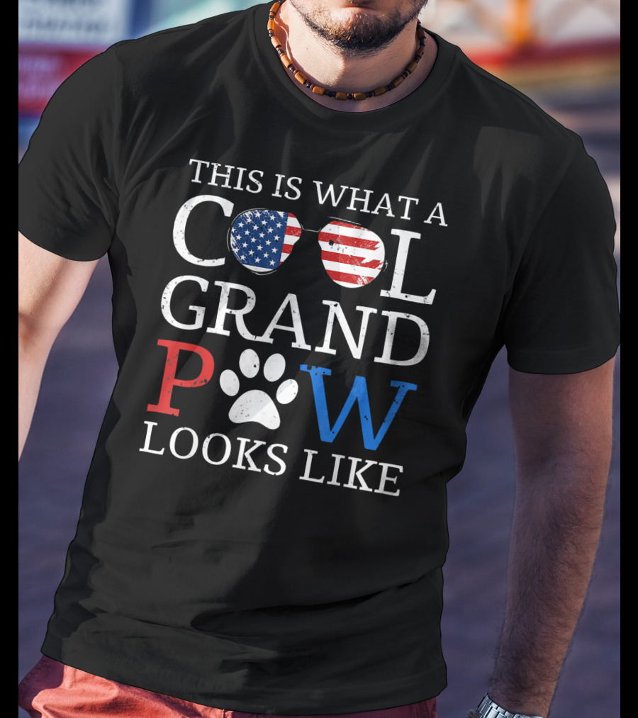 This Is What A Cool Grand Paw Looks Like American Flag Glasses Paw Prints T-Shirt