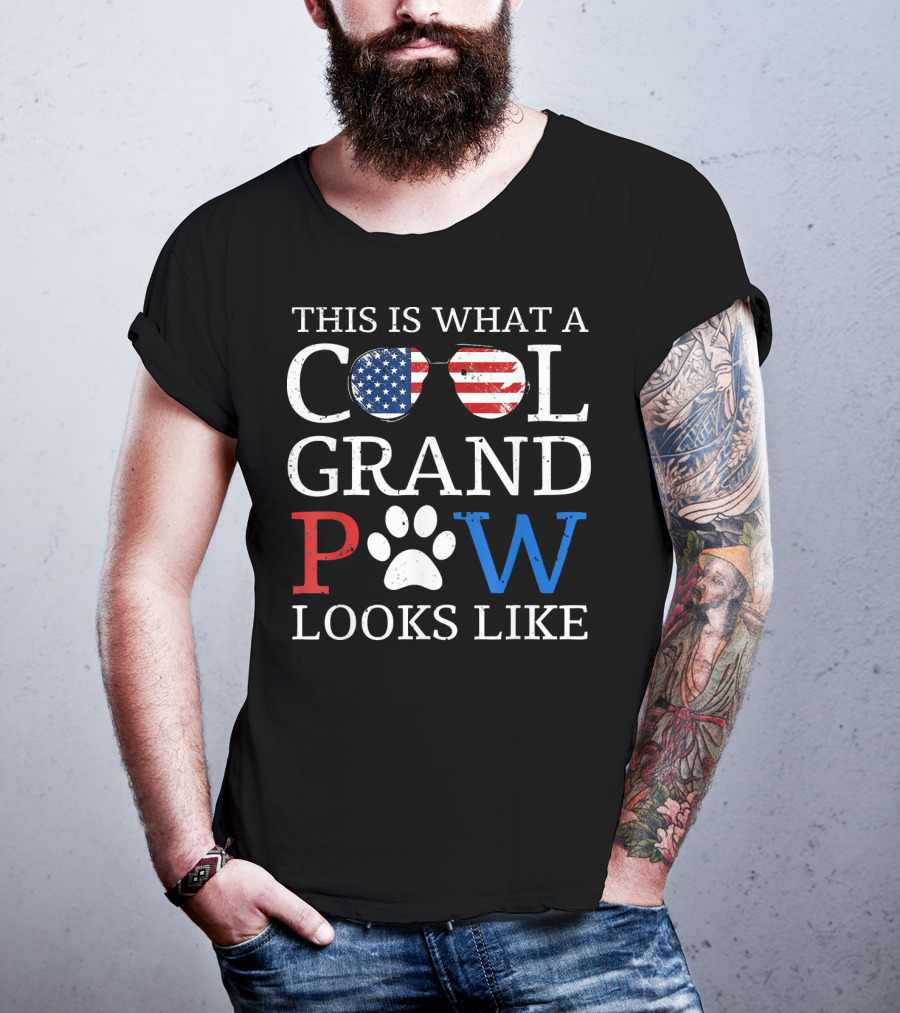 This Is What A Cool Grand Paw Looks Like American Flag Glasses Paw Prints T-Shirt