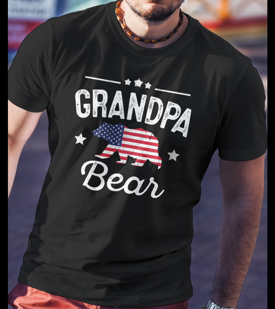 Grandpa Bear American Flag T-Shirt