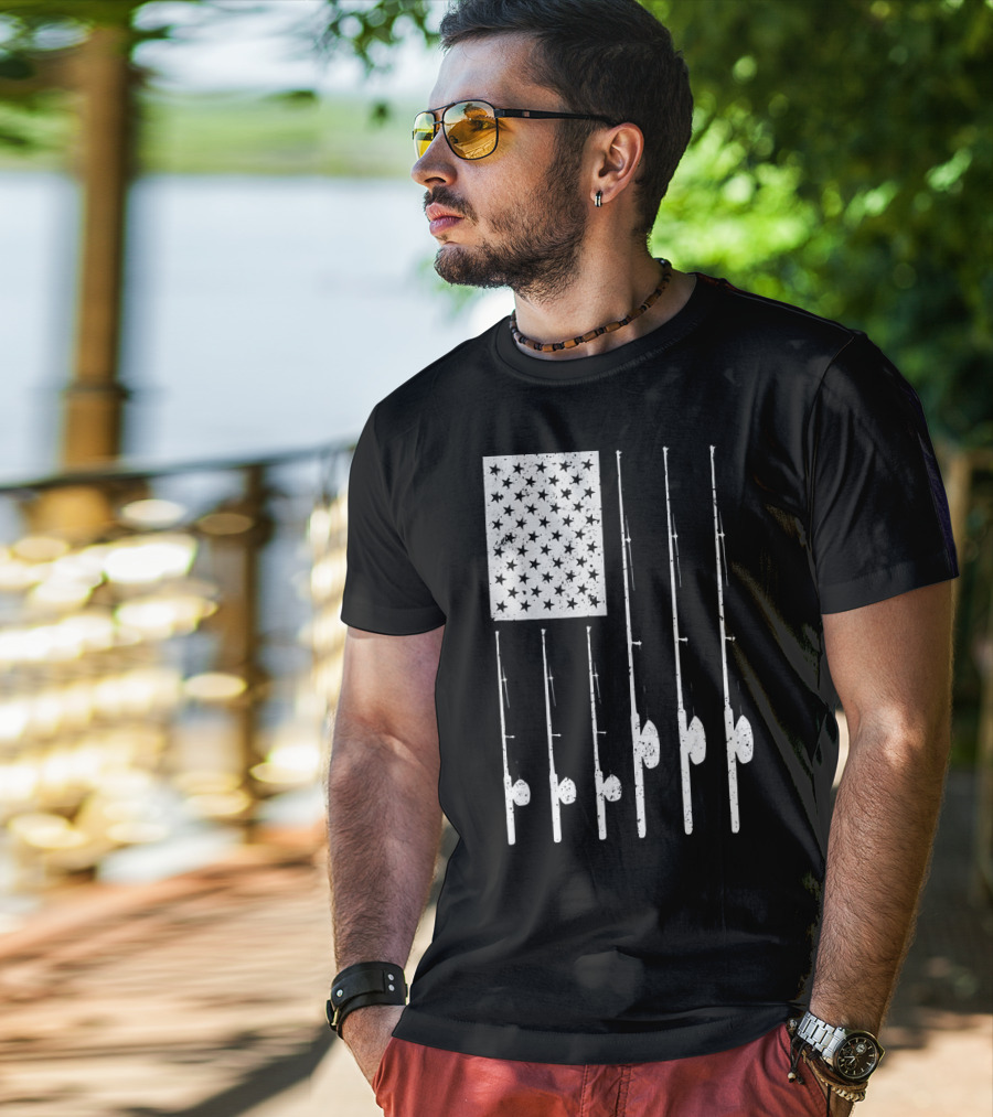 American Flag Fishing Rods USA Patriotic T-Shirt