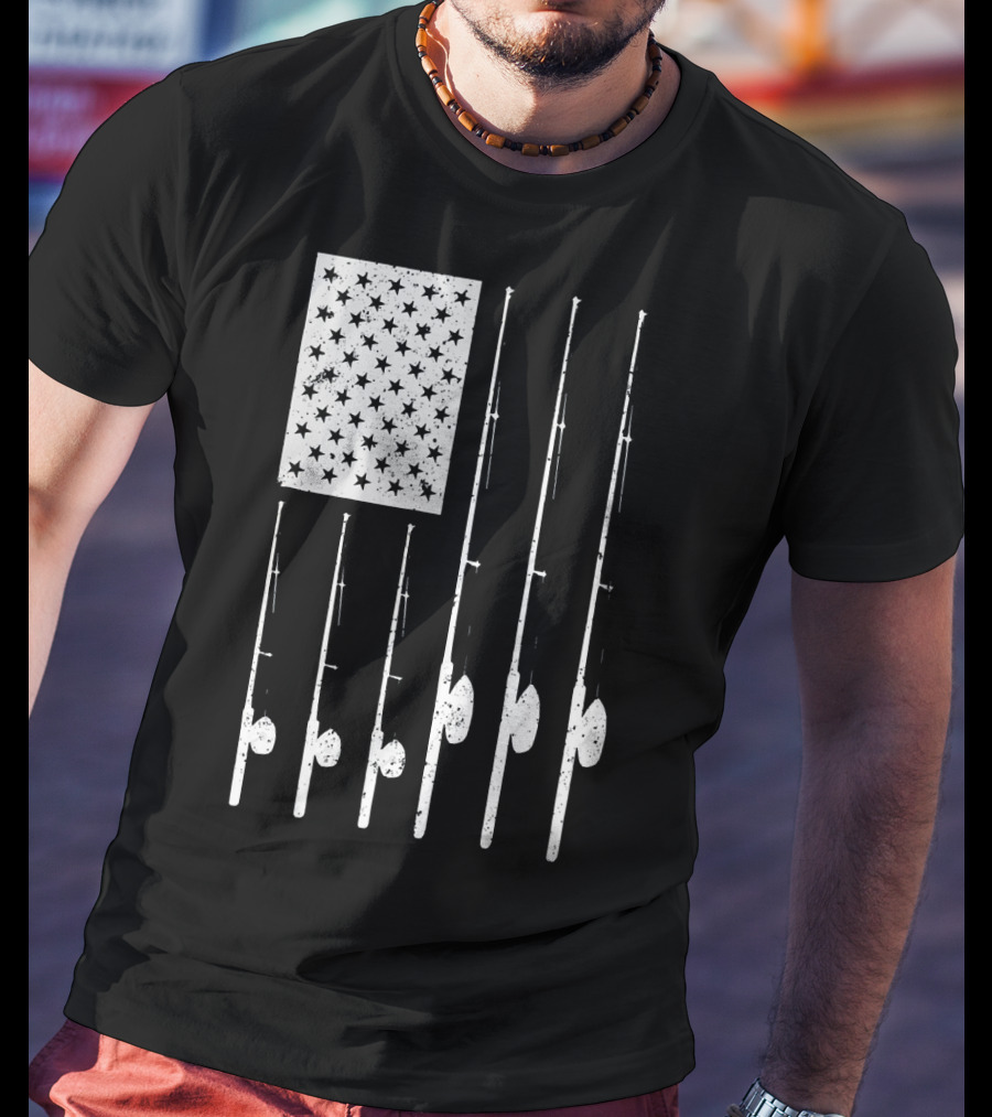 American Flag Fishing Rods USA Patriotic T-Shirt