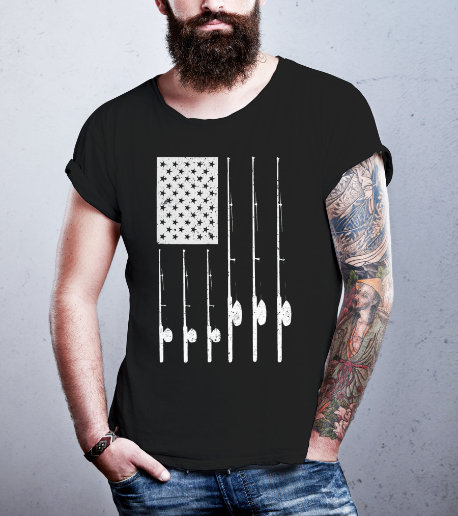 American Flag Fishing Rods USA Patriotic T-Shirt
