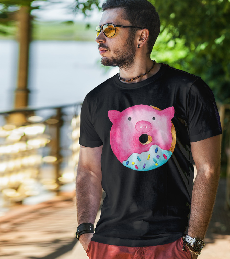 Donut Pig Watercolor Pink Frosting Sprinkles T-Shirt